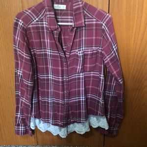 Plaid shirt with lace trim